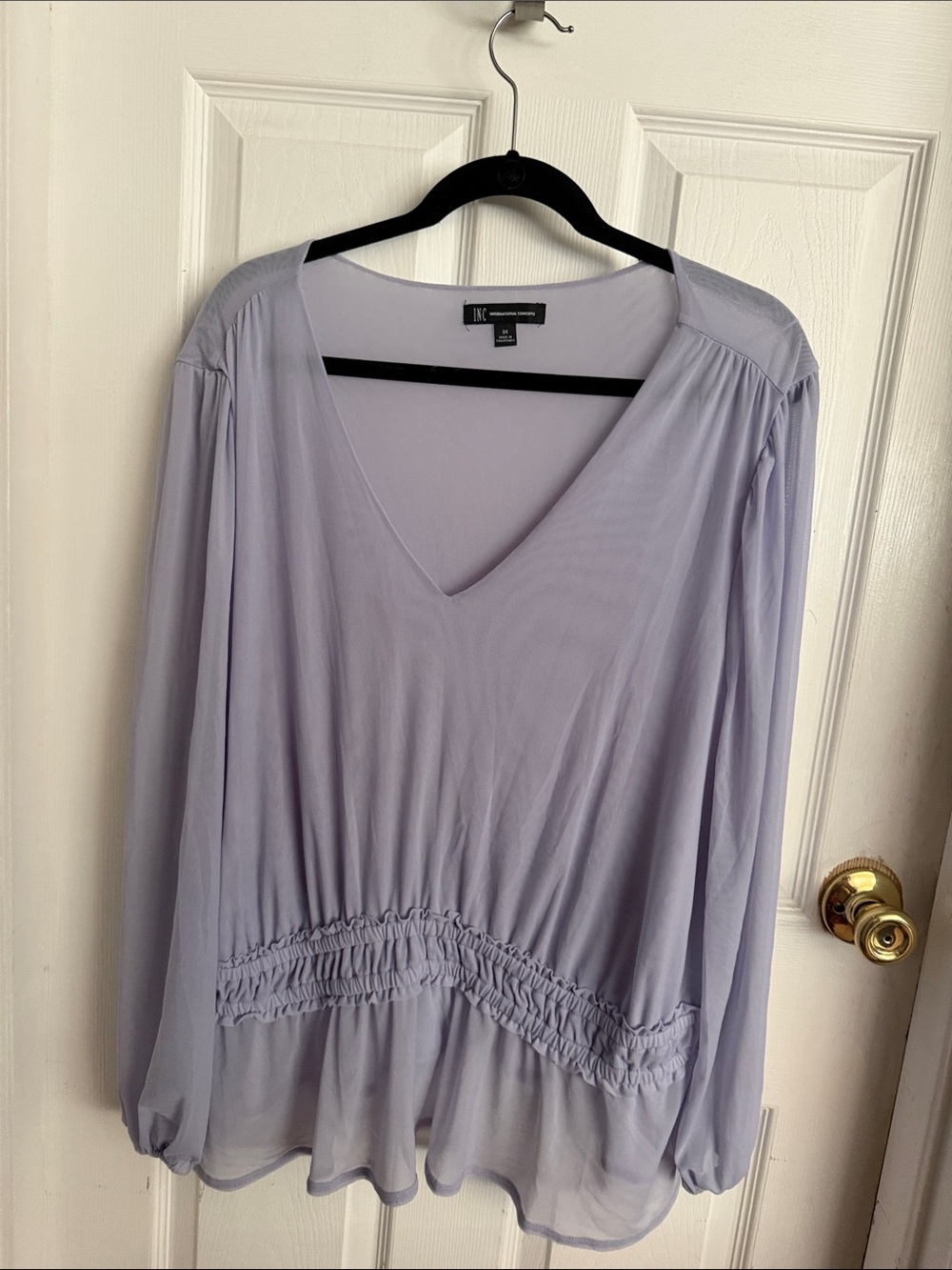 INC Soft Lavender V-Neck Long Sleeve Blouse